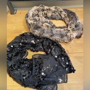Sequin wrap and faux fur scarf